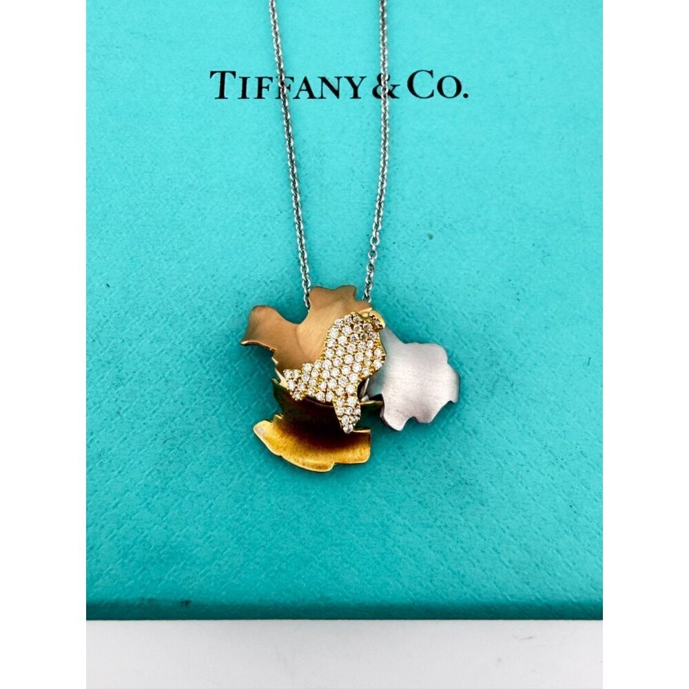 Tiffany & Co. Frank Gehry Tri-Color 18k Gold Diamond Leaves Necklace 15.75" 5g